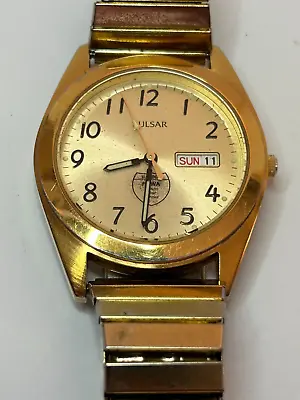 Working Vintage 1990's Men's Gold Pulsar Quartz Watch With Day/Date FC • $80