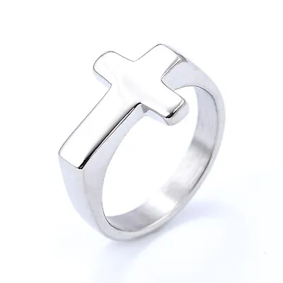 Stainless Steel Men's Christian Minimalist Cross Ring 5-13 Silver  Gold Black • $12.99