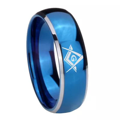 8mm Freemason Masonic Dome Two Tone Blue Casual Rings For Women • $49.99
