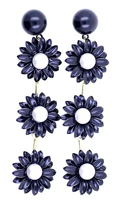 Boho Goth Style Black And Gold Daisy Flower Chandelier Earrings • £4.59