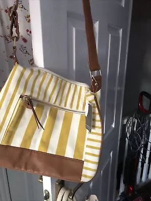 Striped Canvas Crossbody Bag BNWT Tan & Mustard • £2.50