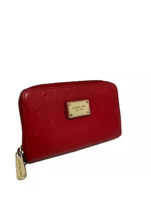 Michael Kors Womens Red Wallet Wristlet Ostrich Pattern Leather • $58.50