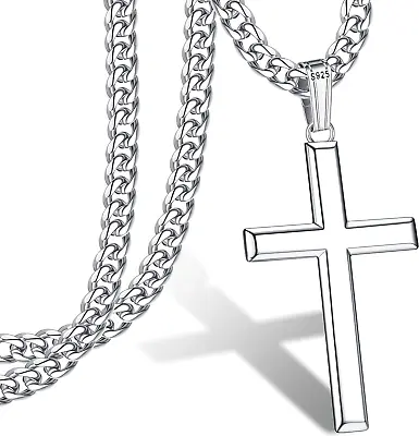 925 Sterling Silver Cross Necklace For Men Women 24  Religious Christian Pendant • $118.95