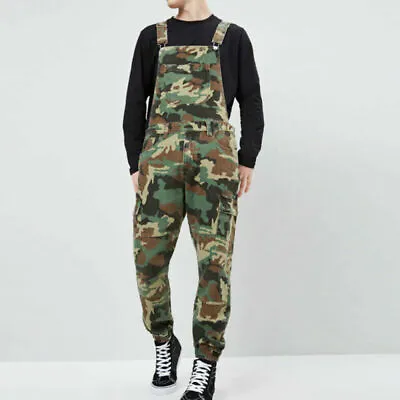 Mens Camouflage Dungarees Work Overalls Bib Camo Combat Jumpsuit Pants Trousers • $43.99