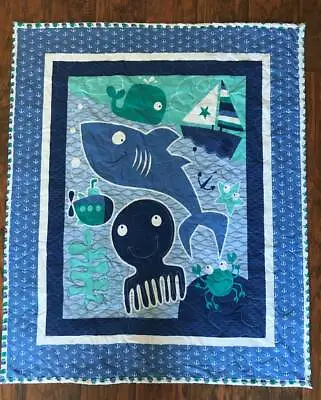 $69.99 • Buy Ocean Friends Whale Sailboat Shark Crib Infant Toddler Quilted Blanket 36x44