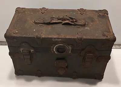 Antique Steam Trunk Original Metal Hardware Vintage Foot Locker Chest (17 X8 ) • $70