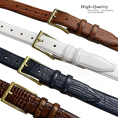 Adam Gold Buckle Italian Calfskin Genuine Full Leather Dress Belt 1-1/8  Wide • $34.95