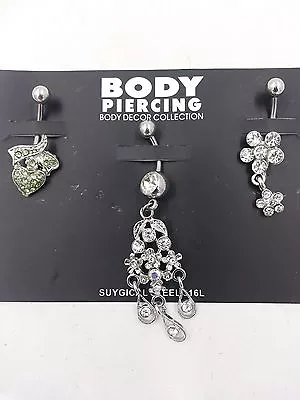 Lot Of 3 PCS Mix Surgical Steel Belly Botton Navel Ring Curved Bar Rhinestone • $9.99