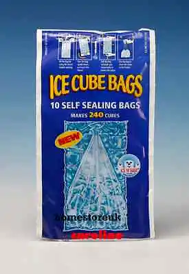 Ice Cube Bags Make 240 Cubes Self Sealing Closing Cool Box Freezer 400ml 10 Pack • £2.95