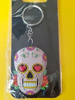 Mexican Sugar Skull Keyring Pale Pink / Day Of The Dead / Zombie / Skull • £3.80