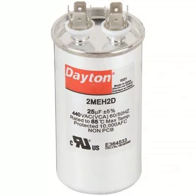 DAYTON Motor Run Capacitor: Round 440V AC 25 Mfd 2MEH2 • $15