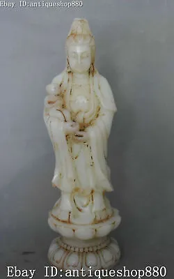12  China Old Jade Carving Tongzi Kid Kwan-yin Guan Quan Yin Guanyin Goddess • $295