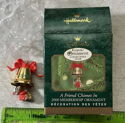 2000 Hallmark Christmas Ornament Miniature A Friend Chimes In Bell Mouse • $6