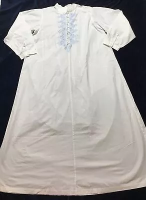 Vintage Past Times Cotton Long Nightdress With Pale Blue Embroidery - Sz S/M • $37.32