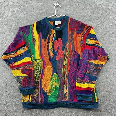 VTG Coogi Sweater Mens L Yellow Multicolor Mercerised Cotton 3D Australia 90s • $349.95