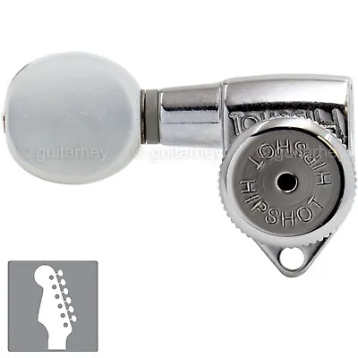 NEW Hipshot 6 Inline LEFT HAND Non-Staggered Locking OVAL PEARL Buttons - CHROME • $89.95