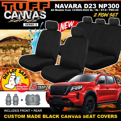 BLACK TUFF Canvas Seat Covers For Navara D23 NP300 S5 ST PRO-4X 2ROW 12/2020-24 • $206.75