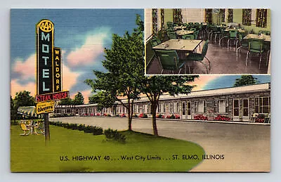 Waldorf Motel Steak House Restaurant US Hwy 40 St. Elmo Illinois IL Postcard • $6.83