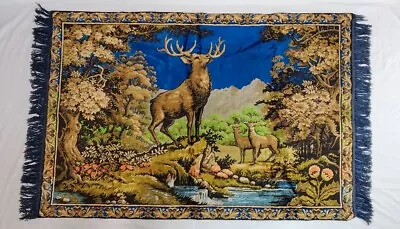 Vintage 60's 70's Velvet Tapestry Rug Wall Decor Deer Stag Elk Cabin Boho Hunt • $44.95