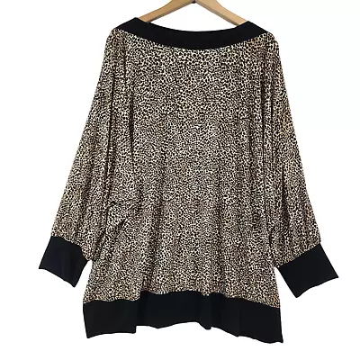 Maggie Barnes Womens Plus Tunic Top Leopard Print Pullover Boat Nec3X ***READ*** • $18.98