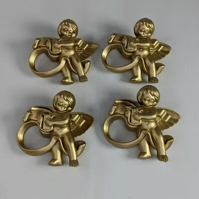 Vintage Vera Neumann Cherub Angel Gold Heavy Plastic Napkin Rings Set Of 4 • $17.95