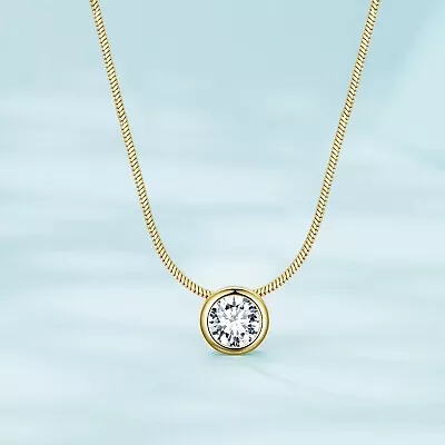 18ct Gold  Solitaire Pendant Necklace + 18 Inch Snake Chain • £23.99