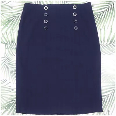 Queens Park Navy Blue Stretch Straight Pencil Skirt With Split Back Size 8 Lined • $28.20