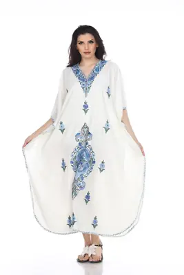 Kaftan Dress (White With Blue Flowers) • $129