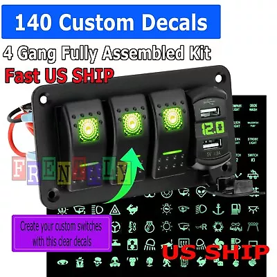 4 Gang Toggle Rocker Switch Panel USB For Car Boat Marine RV Truck Green LED • $21.95