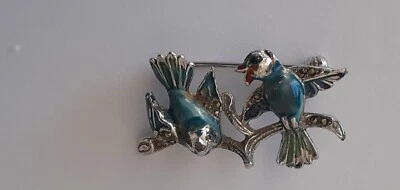 £5 • Buy BJL Brooch. Blue Birds. Marcasite. Vintage.