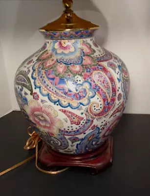 Vintage Asian Style Porcelain Lamp Ginger Jar H.F.P. Macau Hand Painted 17  • $44.99