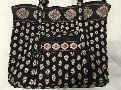 VILLAGER TOTE Classic Black 2006 VERA BRADLEY Retired Shoulder Bag Double Straps • $14.99