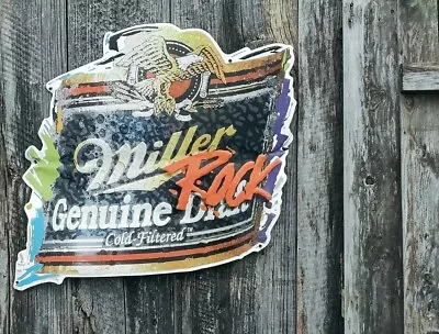 VINTAGE 24 X26  MILLER GENUINE DRAFT BEER ROCK METAL TIN SIGN FOR BAR ~ MANCAVE • $25