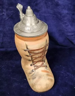 Unique Beer Boot Ceramic Stein With Engraved Metal Lid • $19.99