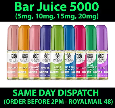 BAR JUICE 5000 NIC SALT E LIQUID 5mg 10mg 15mg 20mg Juice 10ml • £1.99