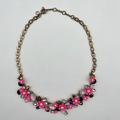 J CREW Jewelry Posey Pink Blue Floral Necklace Rhinestones Gold Tone Neon Flower • $55