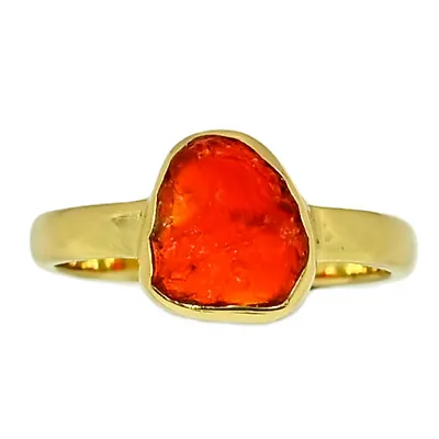 18K Gold Vermeil Natural Mexican Opal Rough Ring Jewelry S.8 CR36461 • $11.99