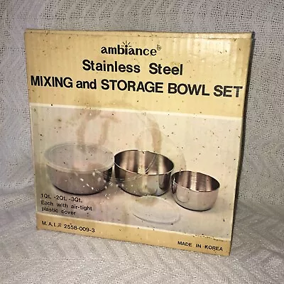 Ambiance Stainless Steel Mixing And Storage Bowl Set: 12 & 3qt W/air Tight Lids • $4.95