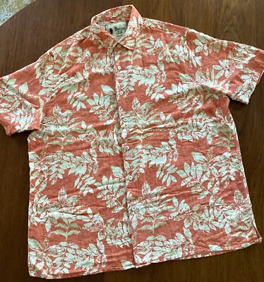 VINTAGE SILK Men’s Hawaii Shirt XL Orange W/Tropical Leaves Silk Rayon • $14.90