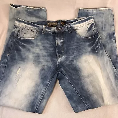 AKOO Brand Men's Distressed Faded Bleached Destroyed Denim Jeans 38x33 LFLW • $42.94