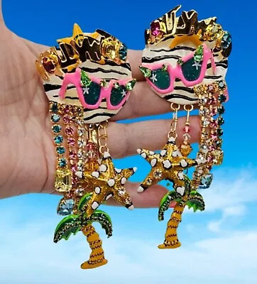 RARE Lunch At The Ritz HOLLYWOOD & VINE Earrings Sunglasses Palm Trees Vtg 1990s • $195