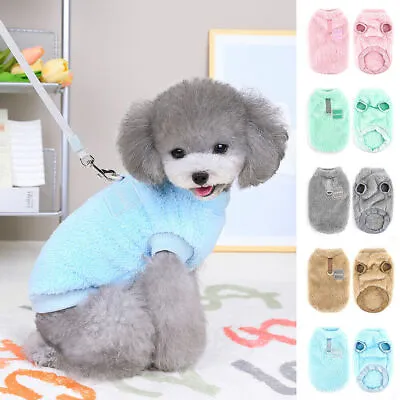 Pet Fleece Clothes Puppy Dog Jumper Sweater Small Yorkie Cat Coat Vest&Lead Ring • £6.92