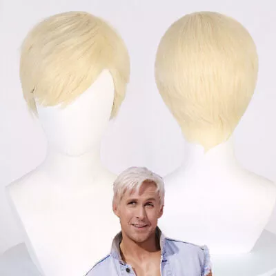 Movie Barbie Ken Cosplay Wig Short Golden Hair Halloween Carnival Party • $21.76