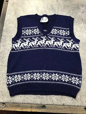 Holiday Ugly Christmas Vest Reindeer Pure Virgin Wool Made In Norway - Fast Ship • $39.99