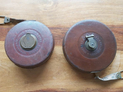£5.50 • Buy Vintage 1950s 2 X Leather Cased Tape Measures 50 75ft Abbey Hockley John Rabone