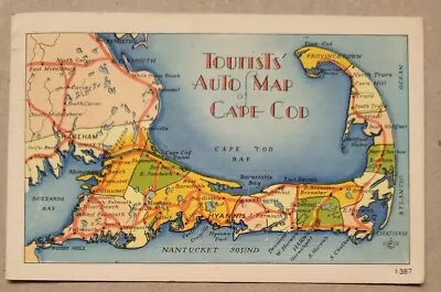 Vintage Postcard - Tourists Autp Map Of Cape Cod Massachusetts • $1.50