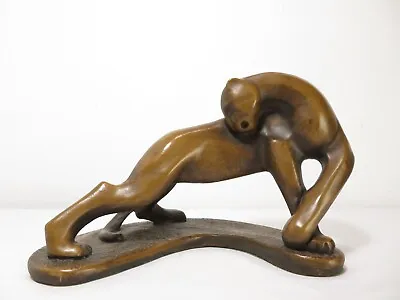 VTG Art Deco JAGUAR Or PANTHER SCULPTURE Bronze Ceramic MODERNIST Cubist Statue • $125