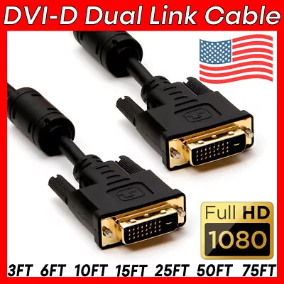 DVI To DVI Cable Digital Dual Link DVI-D Cord HDTV Projector Monitor Cord LOT • $11.99