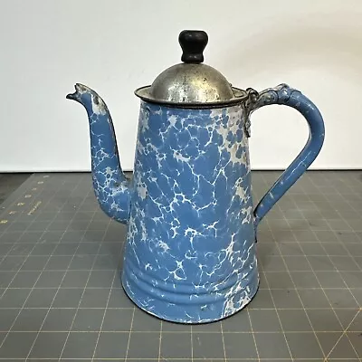 Blue And White Swirl Enamelware Coffee Pot Vintage • $45