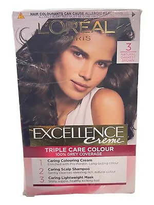 L'Oreal Paris Excellence Creme Permanent Hair Dye 3 Natural Darkest Brown • £9.95